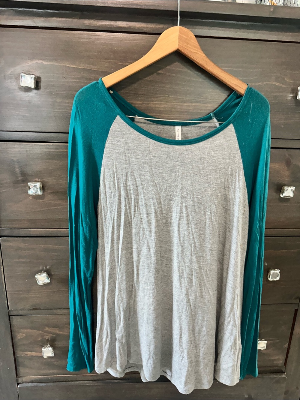 Active USA Teal and Light Gray Long Sleeve Raglan Top